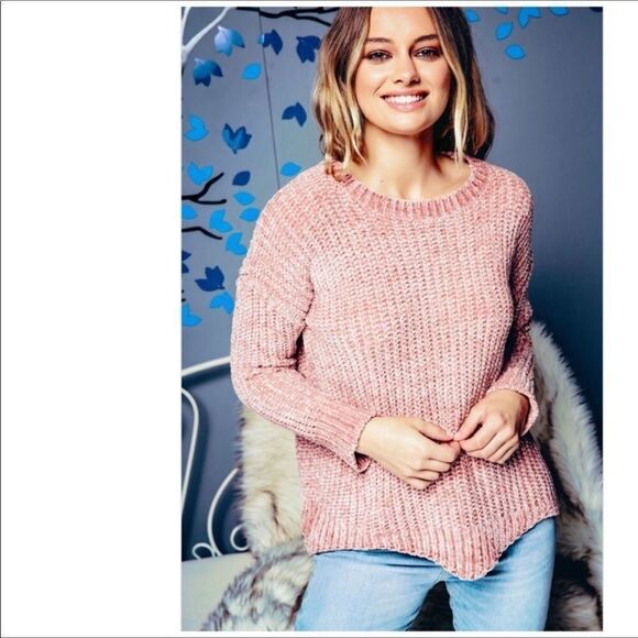 COPY - chunky Knit Chenille Sweater with Scalloped Hem - Picture 5 of 10